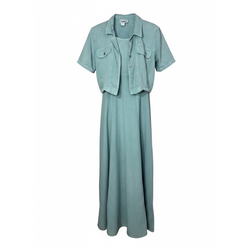 Nina Piccalino Vintage 90s Seafoam Green Maxi Dress and Cropped Jacket Set 8/10